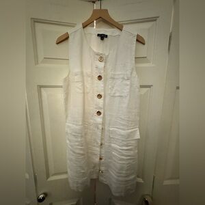 J. Crew Ivory Sleeveless Button-Front Linen mini shift dress